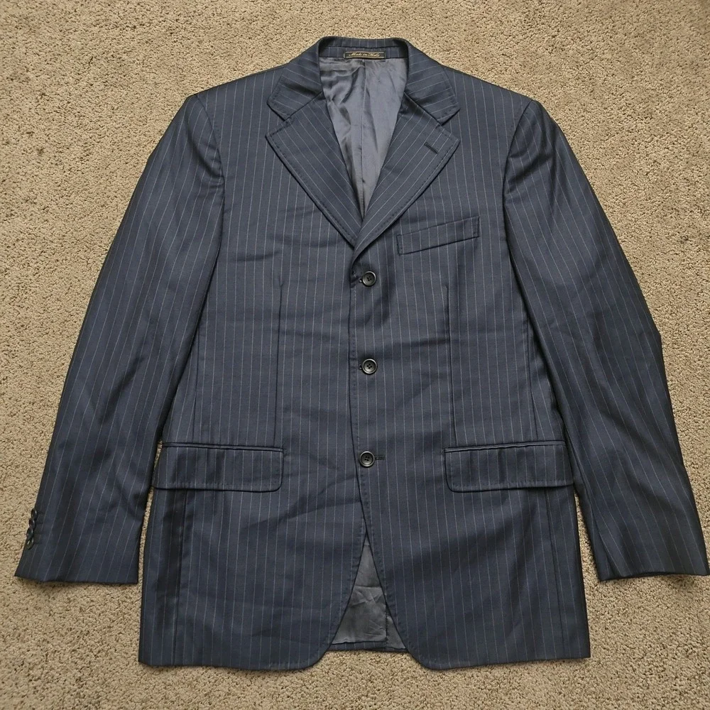 Eredi Pisano Loro Piana Navy Pinstripe Wool Suit Jacket Blazer Made in Italy‎